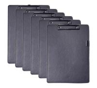 A4 Premium Leather Clipboard Set of 6, Professional Black PU Leather Writing Board with Sturdy Metal Clip, Holds 150 Sheets, Smooth Surface, Ideal for Office, Business, Meetings