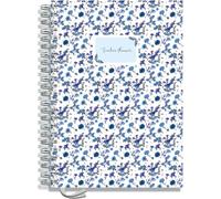 A4 Primary Teacher Planner 2026-2027 by Pirongs | 4 Period Planner | Page a Day | Undated, Hardback, Wiro-Bound Teachers Planner - 4 Lesson Day - Blue flower
