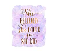 A4 Print Wall Art Posters 'She Believed She Could So She Did' - Nursery Printable, Girls Room and Dorm Decor, Purple (A4 Print Only)