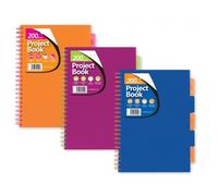A4 Project Book - 5 Subject Notebook, Neon Cover, 100 Sheets (200 Pages), 80 GSM, 2.10 x 297 mm - Spiral Bound - Assorted Colours (Colour May Vary)