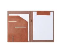 A4 PU Leather Business File Folders Organizer Case Vintage Binder Manager Clip Document Pads Office Folder Flip Writing Pad for Business Interview and Meeting(Brown)