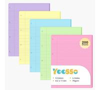 A4 Refill Paper - 200 Sheets A4 Lined Paper 70gsm, 4 Colours - 8.27x11.69 Refill Pad for Binder Planner School Office