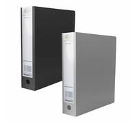 A4 Ring Binder File with 2-O Metal Rings 65mm Spine, Hold 500 Sheet Finger Pull & Thumb Hole Polypropylene Cover Document Folder for Report, Work, Projects (Professional Use, Black & Grey, A4)