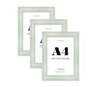 A4 Sage Green Picture Frame - Shabby Chic Photo Frame with Distressed Finish, Gold Trim, Wall Hooks and Kickstand, 37mm Edge - 3 Pack