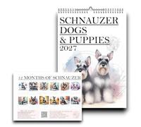 A4 Schnauzer Dog 2027 Wall Calendar,12 Monthly Pages, Metal Spiral Binding, US & UK Holidays, Wall Hook Included, Handmade & Designed