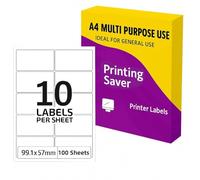 A4 Self-Adhesive Address Labels - 10 per Sheet, 100 Sheets (1000 Labels), Matte White Sticker Paper for Laser/Inkjet Printers & Copiers - Mailing, Filing & Barcodes