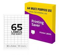 A4 Self-Adhesive Address Labels, 65 Labels Per Sheet, 100 Sheets (6,500 Labels)-38.1×21.2 mm, Matte White Sticky Paper Labels for Laser & Inkjet Printers, Copiers & Handwriting, Mailing, Barcodes