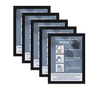 A4 Self Adhesive Magnetic Display Frame, Magnetic Paper Holder for Photos, Documents, Wall, Window & Fridge, Black (5 Pack)