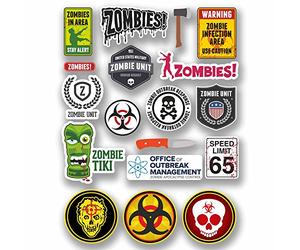 A4 Sheet 18 x Various Zombie Vinyl Stickers Biohazard Warning Dead Walking #9763 (A4 (28cm x 21cm))