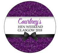 A4 Sheet of Round PERSONALISED Hen Night Weekend Party Favour Stickers Labels for Gift Bag Glitter Effect 12 COLOUR OPTIONS (24 Stickers x 45mm, Purple)
