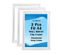 A4 Silver Snap Poster Frame 3pcs, Wall Mount Clip Waterproof Frames, 25mm Aluminum Front Opening Snap Frame Display Holder for Poster Artwork Picture Home and Office