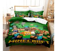 (A4, Single 135*200cm) Minecraft Bedding 3 Piece Boys Duvet Cover Set