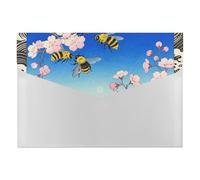 A4 Size Expanding File Folder with 6 Pockets, Waterproof PP Material, Bumble Bees Print Accordion File Folder Portable Document Organizer for Office Travel
