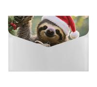A4 Size Expanding File Folder with 6 Pockets, Waterproof PP Material, Cute Christmas Sloth Accordion File Folder Portable Document Organizer for Office Travel