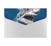 A4 Size Expanding File Folder with 6 Pockets, Waterproof PP Material, Great White Shark Opens Mouth Accordion File Folder Portable Document Organizer for Office Travel