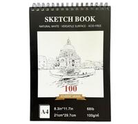A4 Sketchbook Hardcover Spiral Bound, 100GSM Thick Paper Drawing Pad, 100 Sheets/200 Pages Art Sketch Book for Artists Adults Kids, Professional Drawing Notebook for Sketching Pencil Charcoal