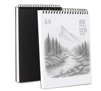 A4 Sketchbook (Pack of 2) Spiral Bound - 60 Pages, 120 GSM Textured Paper - Top Spiral Art Pad for Drawing, Sketching, Journaling - Acid-Free, Soft Cover, Artist Sketch Book for All Ages