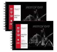 A4 Sketchbook, Spiral Bound Sketch Pad A4, 30 Sheets/60 Pages Art Book, 2-Pack Professional Sketchbook Set, Drawing Book with 160GSM Thick Paper, Ideal for Sketching, Pencil, Charcoal, Portrait (A4)