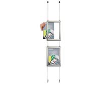 A4 Sliding snap Frames Aluminium Double Sided Window Cable Display Steel Wire Rope System (Kit Ceiling to Floor with 2 A4 Portrait Pocket)