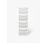 A4 Small Plastic Storage Drawers Unit, Compact Vertical Organizer with Drawers, Durable Plastic Drawers Storage and Organization for Home, Office, Crafts & Household Use (White/Clear, 8-Tier)