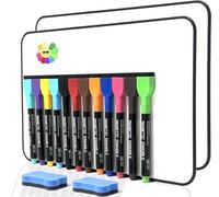 A4 Small Whiteboard Set 2, Mini Magnetic Double Sided 21 X 30 cm Dry Erase White Board, Including 12 Wipe Boards Pens and 2 Eraser, for Writing Drawing School Home Classroom Office Use