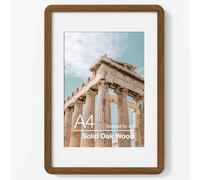 A4 Solid Oak Wood Picture Frame with Round Corner & HD Plexiglass, Walnut | Picture Frame with mat for A5, Hanging Hardware Included, for Wall & Tabletop