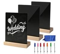 A4 Stand Slate Board for Labelling, Pack of 3 Acrylic Chalkboard with Stand, Includes 18 Colouring Pencils and an Eraser, Slate Board for Writing on Weddings, Parties, Table Decoration, Bar, C