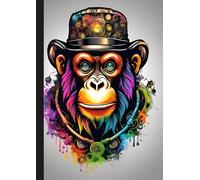 A4 Steam Punked Notebook - Multi Coloured Monkey on Grey: lined paper 106 pages