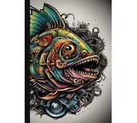 A4 Steam Punked Notebook - Multi Coloured Piranha 2 on Grey: lined paper 106 pages