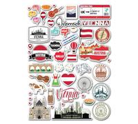 A4 Sticker Sheet Austria Landmarks Vinyl Stickers - Austrian Vienna City Map Languages Flag Travel Holiday Culture Scrapbook #83371