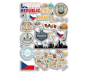 A4 Sticker Sheet Czech Republic Landmarks Vinyl Stickers - Prague Map Airport Stamp Skyline Flag Travel Holiday Culture Aesthetic #79992