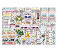 A4 Sticker Sheet Thailand Landmarks Vinyl Stickers - Thai Phuket Asia City Diary Travel Holiday Months Labels Scrapbook Journal #81382