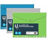 A4 Stud Wallet Carry File with Punched Spine Ring Binder Wallet 3 Pack Assorted Colour
