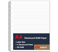 A4 TUL Discbound Lined Refill Paper, 11 Disc Hole Punched Ruled Filler Paper, Letter Size Refills Paper, 100Sheets / 200Pages, Loose-Leaf Paper, 100gsm Paper, 8.5 X 11 Inch