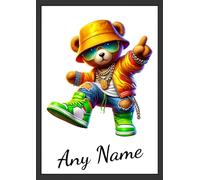 A4 Unframed Poster Featuring A Break Dancing Hip Hop Teddy Bear Personalised With Any Name Unframed Poster Is Printed On A4 White Recycled Card 250 GSM Printed To Order