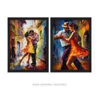 Artery8 Salsa Couple Wall Art - Set of 2 A4 Sized Art with Black Frames - Street Dance Latina Vibrant Oil Paint Décor