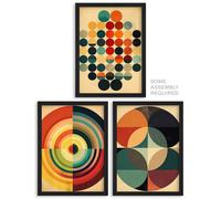 A4 Wall Art And Frame Set of 3 Bauhaus Abstract Concentric Circles Artery8 Beige A4