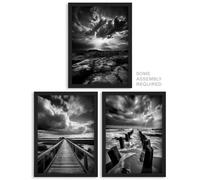 A4 Wall Art And Frame Set of 3 Clouds Dramatic Coastal Landscapes Artery8 Grey A4