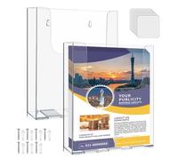 A4 Wall Mounted Leaflet Holders 2PCS, Wall Mounted Document Holder, Portrait Literature Stands for Display A4 Wall Mounted Magazine File Holder for Brochure Menu Magazine, Screws Sets + Traceless Glue