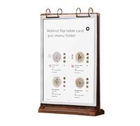 A4 Walnut Wood Sign Holder Vertical Table Card Flip Display 10 Pages-20 Sides,T Double Sided Flyer Display Frame with Base,Table Card for Picture Paper Card Store Menu Retail Show Fair (8.5x11")