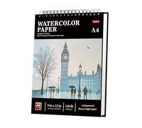 A4 Watercolour Paper Pad for Practice, 32 Sheets (64 Pages), 300GSM Cold Press, Natural White, Spiral Bound Watercolour Sketchbook for Beginners and Hobbyists, Drawing and Mixed Media