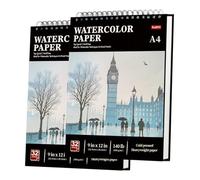 A4 Watercolour Paper Pad - Pack of 2, 32 Sheets Each (64 Pages), 300GSM(140LB) Cold-Press, Natural White, Spiral-Bound A4 Drawing Pad,Mixed Media Paper -Suitable for Beginners, Artists & Professionals