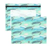 A4 Wave and Sea Turtle Pattern File Pouch 2-Pack, 12.2x9.45in Waterproof Soccer Grid Polyester Document Bag, Transparent PVC Window Stationery Organizer for Back to School Office Home Use