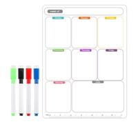 A4 Weekly Magnetic Whiteboard for Fridge, Dry Erase Whiteboard for Meal Planning, Reusable Fridge Daily Tasks and Reminders with 4 Dry Wipe Marker Pens Included