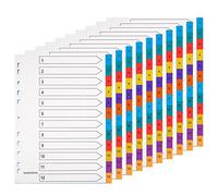 A4 Wide Colour Tabs 【10 Pack】 File Dividers Coloured Mylar Multi Colours 1-12 Multipurpose Porous Index Dividers