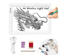 A4 Wireless LED Light Pad with Innovative Stand and Top Clip, TOHETO Rechargeable Battery Powered Light Box Stepless Dimmable 6 Levels Brightness Cordless Light Board for Tracing Weeding Vinyl (White)