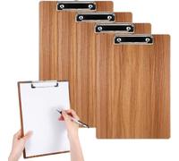 A4 Wooden Clipboards with Metal Spring Clips, Cherry Wood Grain, Set of 4