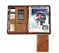 A4 Work Folder Clipboard Folder Padfolio Magnetic Handle Pu Leather Zippered Portfolio with 4 Ring