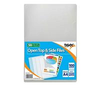 Tiger A4 Clear Plastic Report Files – Open Top & Side Cut Flush – 50