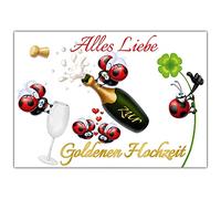 A4 XXL Card Golden Wedding Ladybird with Envelope - Elegant and Funny Folding Card for 50th Wedding Anniversary Gold Anniversary Greetings Card by Breitenwerk